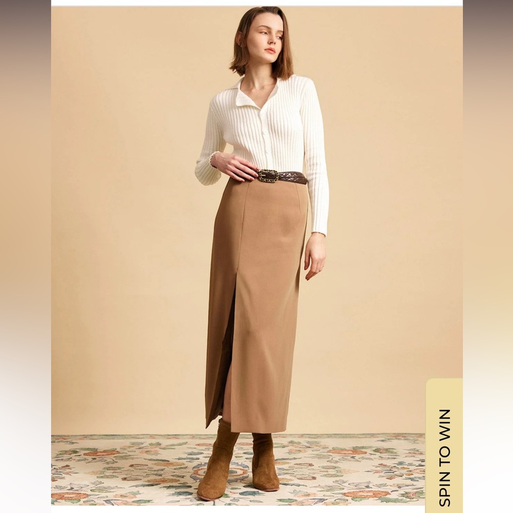 The Solid High Waisted Side Slit Skirt